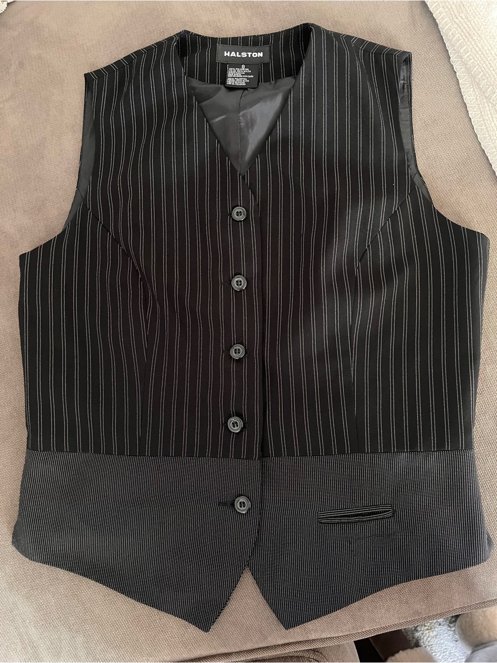 Halston Heritage Black Pinstripe Vest with Subtle Gray Stripe